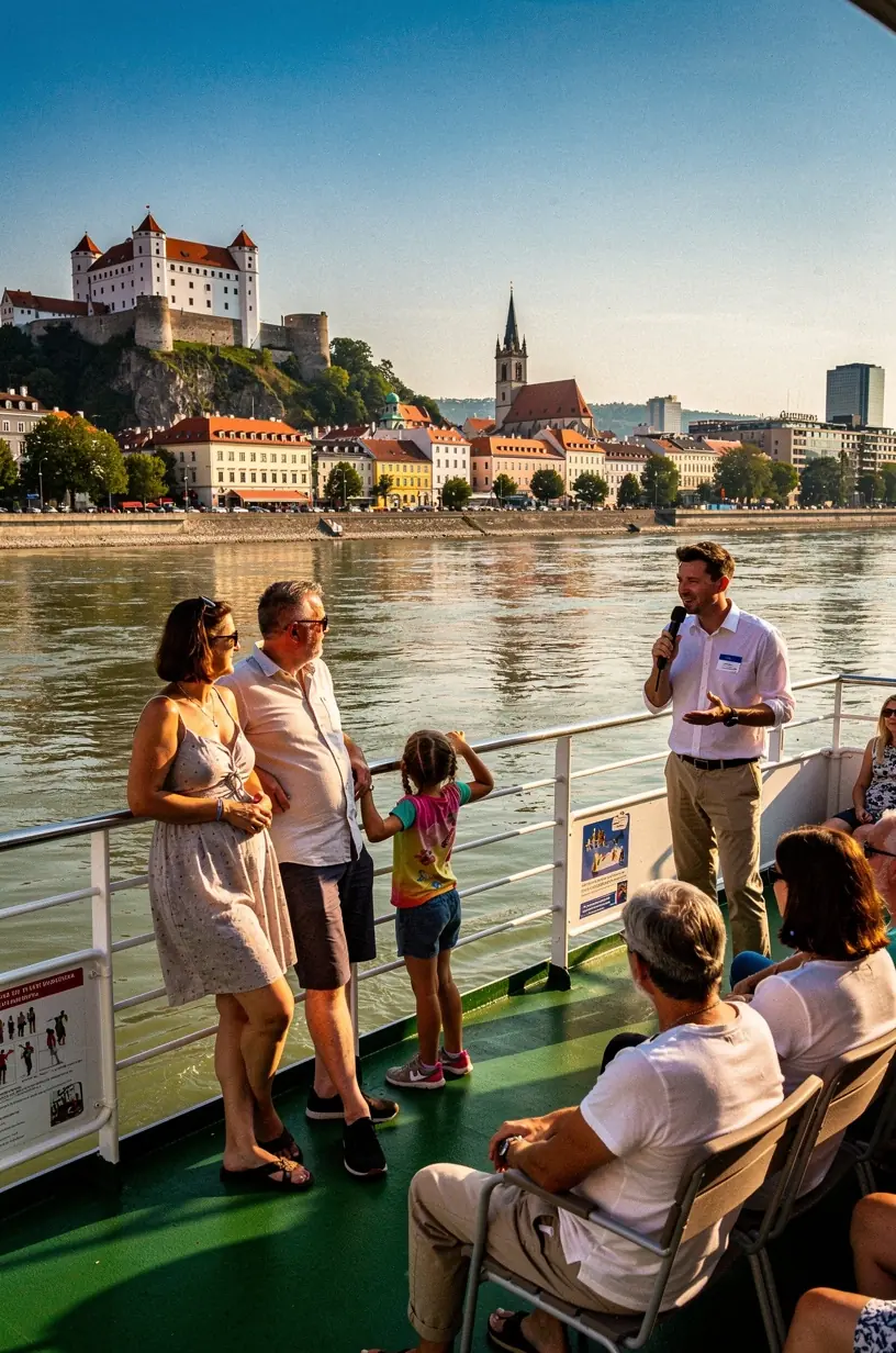 Skupina ľudí pri zastávke na turistickej ceste, využívajúca služby agentúry na krátky, starostlivo pripravený výlet.